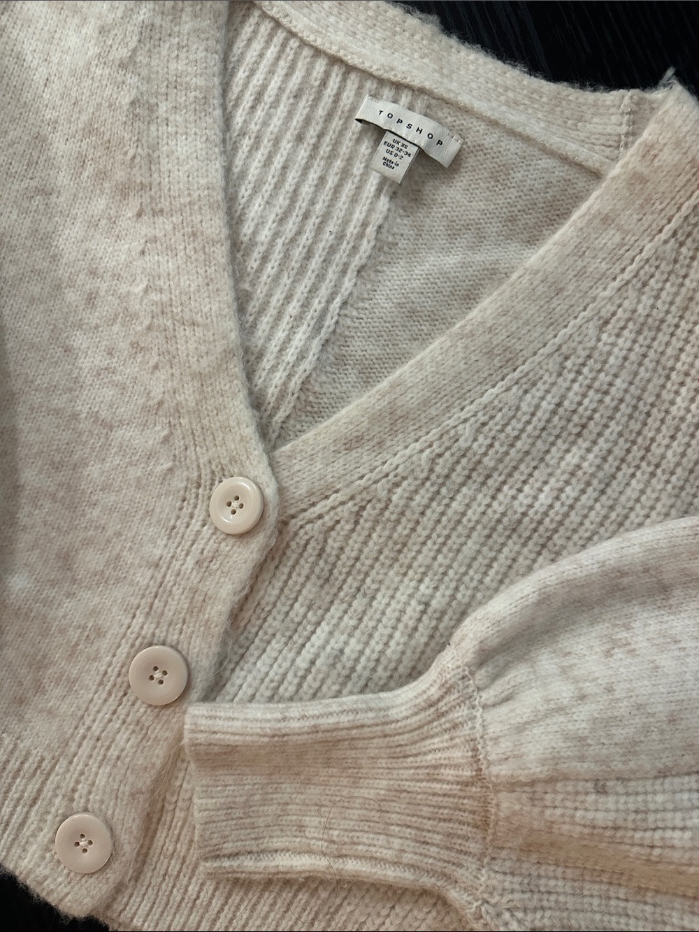 Topshop Cream Cropped V-Neck Button Cardigan Women’s Size Small